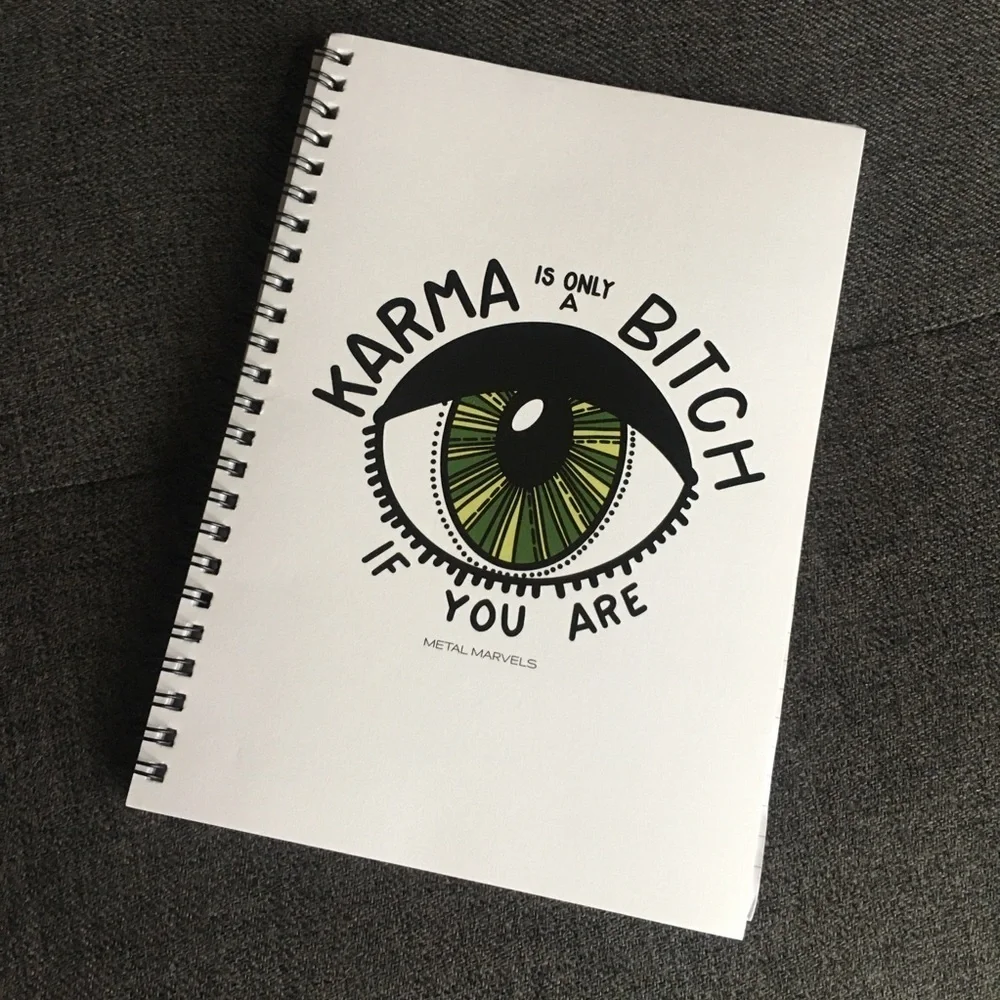 “Karma Is Only A B**** If You Are” Notebook, Journal, White, Green, ~65 pages
